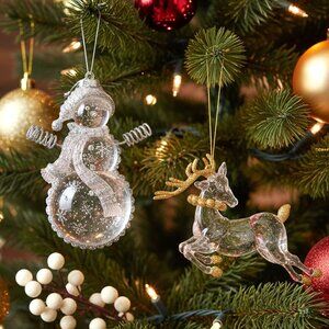 Vintage Avon Christmas Ornaments Acrylic Snowman Reindeer Set Gold Silver